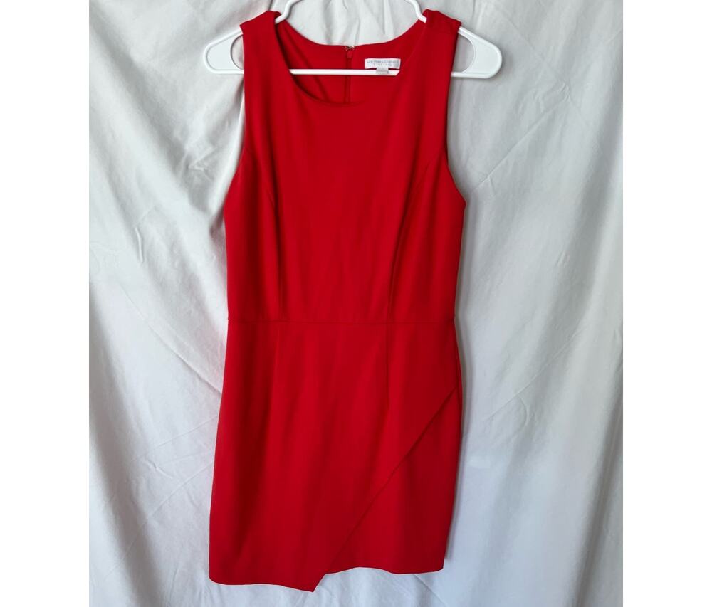 New York and Company Stretch Red sleeveless sheath dress Asymmetrical front 10
